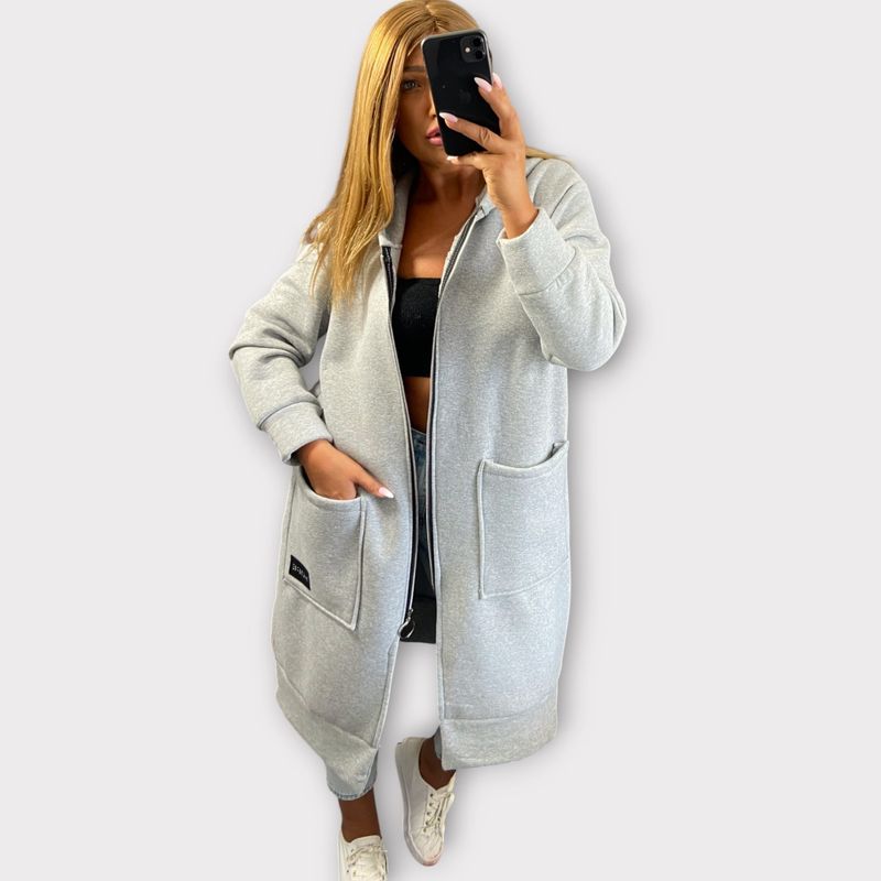 Abito in maglia oversize con cappuccio – Tunica lunga in velluto con tasche – Moda autunno/inverno casual e comoda_voghion.com