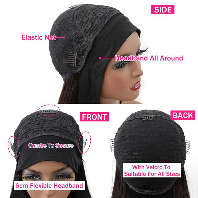 Synthetic Women's Curly Long Straight Hair, Synthetic Fiber Hair Band Wig Cover, New Customized Headband_voghion.com