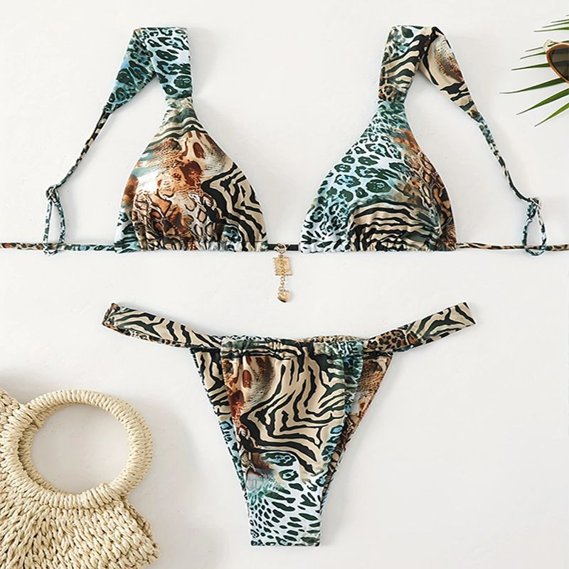 Women's Clothing Printed Lace Up Swimsuit Ladies Three Point Sexy Beach Bikini Hot Spring Swimsuit_voghion.com