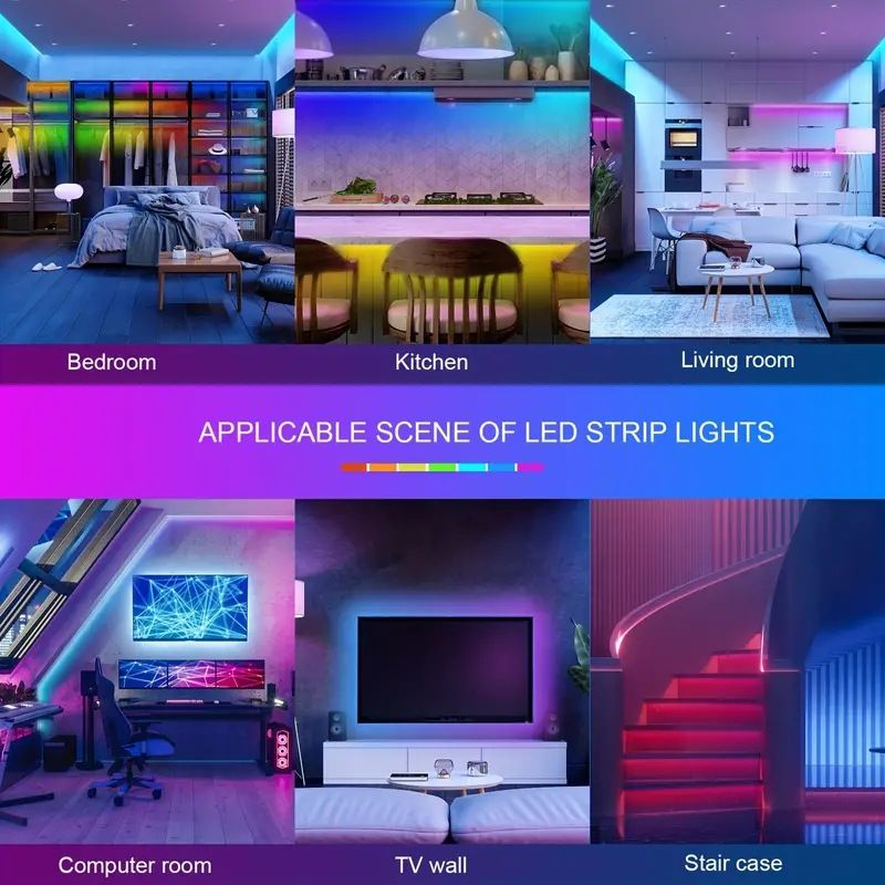 24V RGB LED Strip Lights With Bluetooth Music Sync, 3535 SMD, 44-Key Remote, Self-Adhesive, For Home & Party Decoration_voghion.com