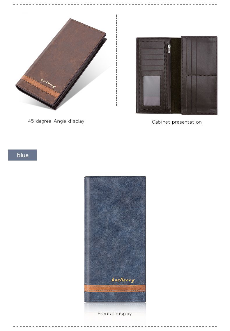 Lange Herrenbrieftasche von Baellerry im Business-Stil mit mehreren Kartenfächern, zweifach gefaltetem Design und Reißverschlussfach für Quittungen._voghion.com