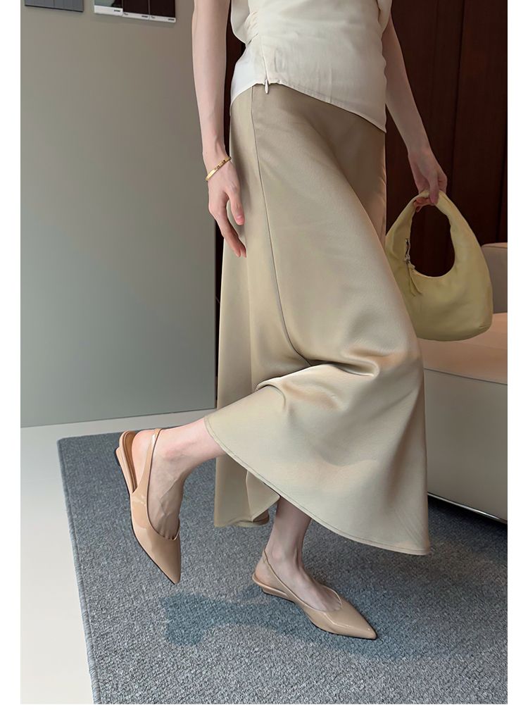 Lancui Nude Wedge Half Slippers For Women Summer Outdoor Patent Leather Chunky Heel Closed Toe Sandals Slim Pointed High_voghion.com