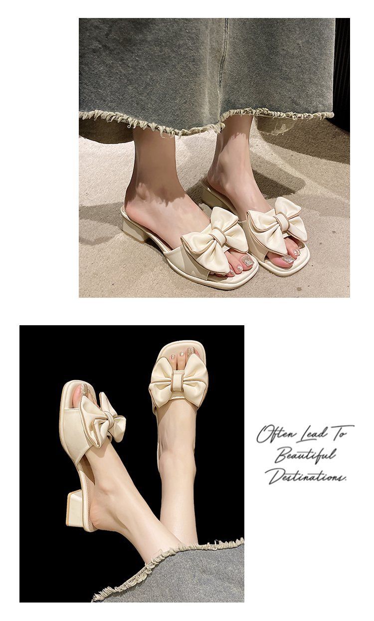 Damen-Sandalen mit klobigem Absatz – Pantoletten mit offener Zehenpartie und Schleifendekor für den Außenbereich_voghion.com