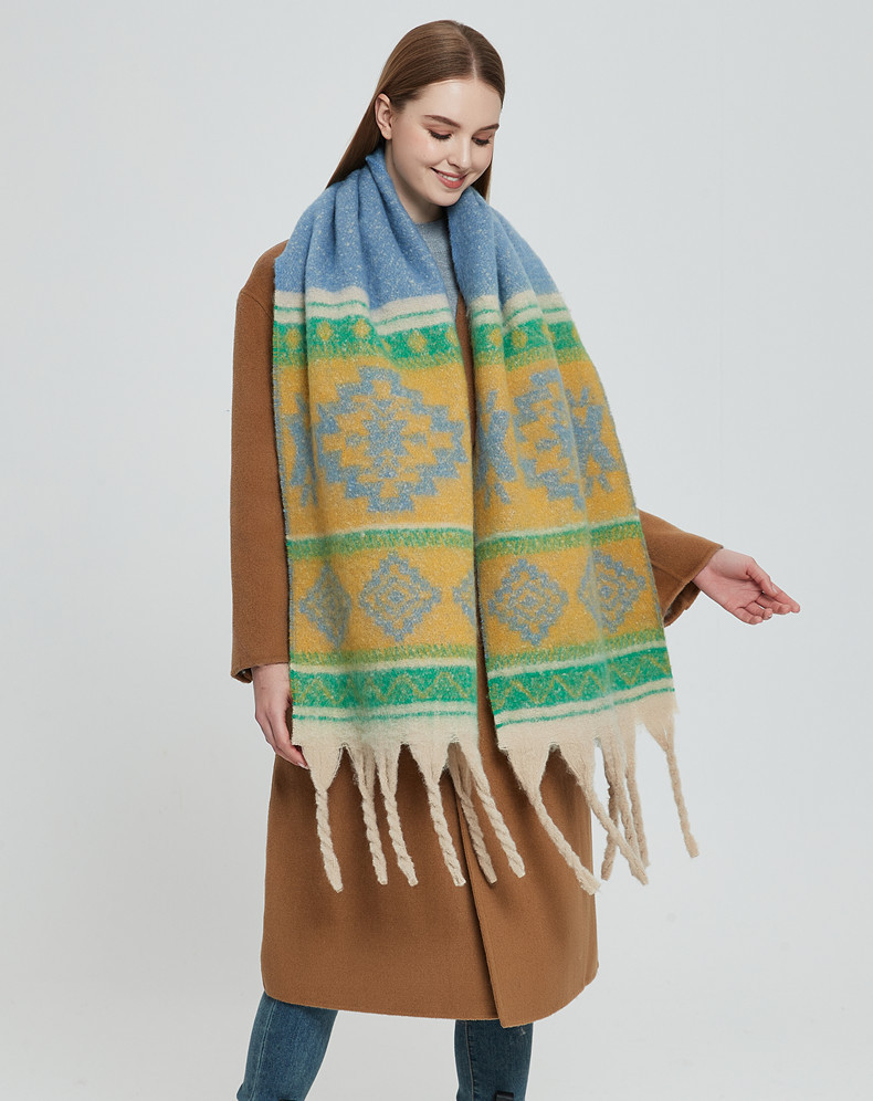 Unisex Looping yarn wool jacquard shawl shawl_voghion.com