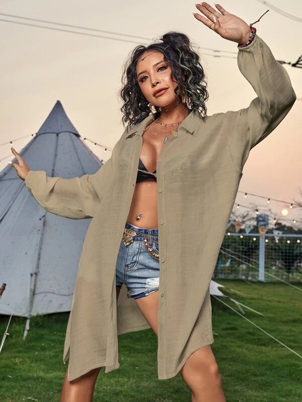 Cross-Border New Bamboo Cotton Long Sleeve Shirt-Style Beach Cover-Up Vacation Sun Protection Shirt Bikini Swimsuit_voghion.com