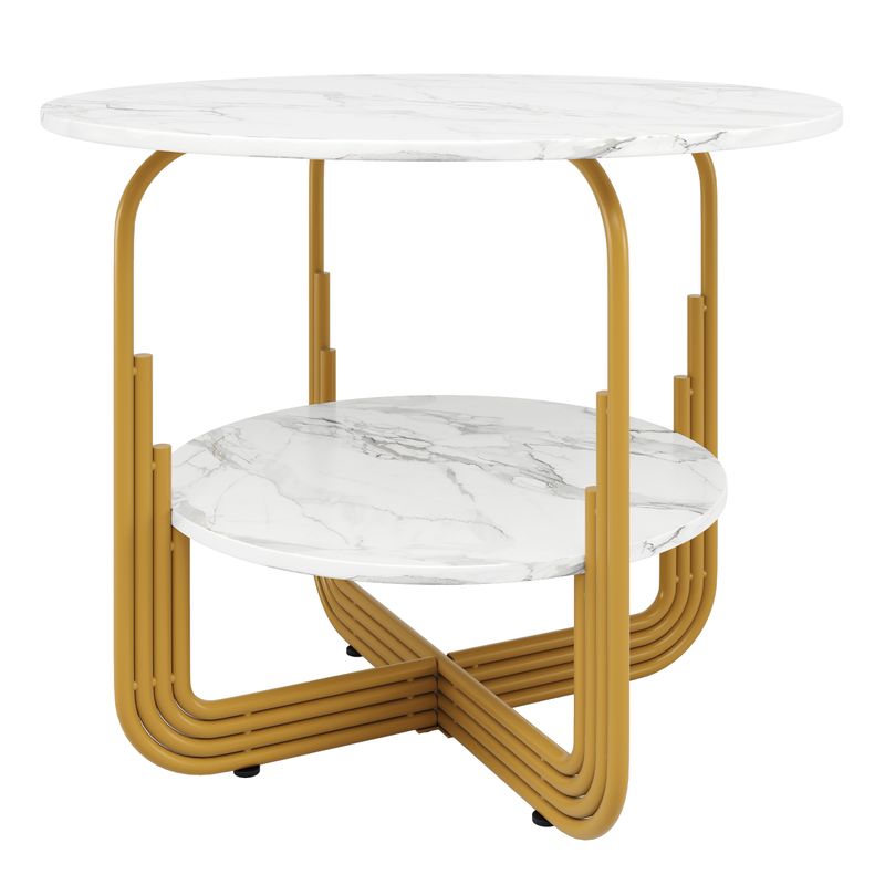 Runder Esstisch 80x76cm Mit Marmorplatte Und Ablagefach_voghion.com