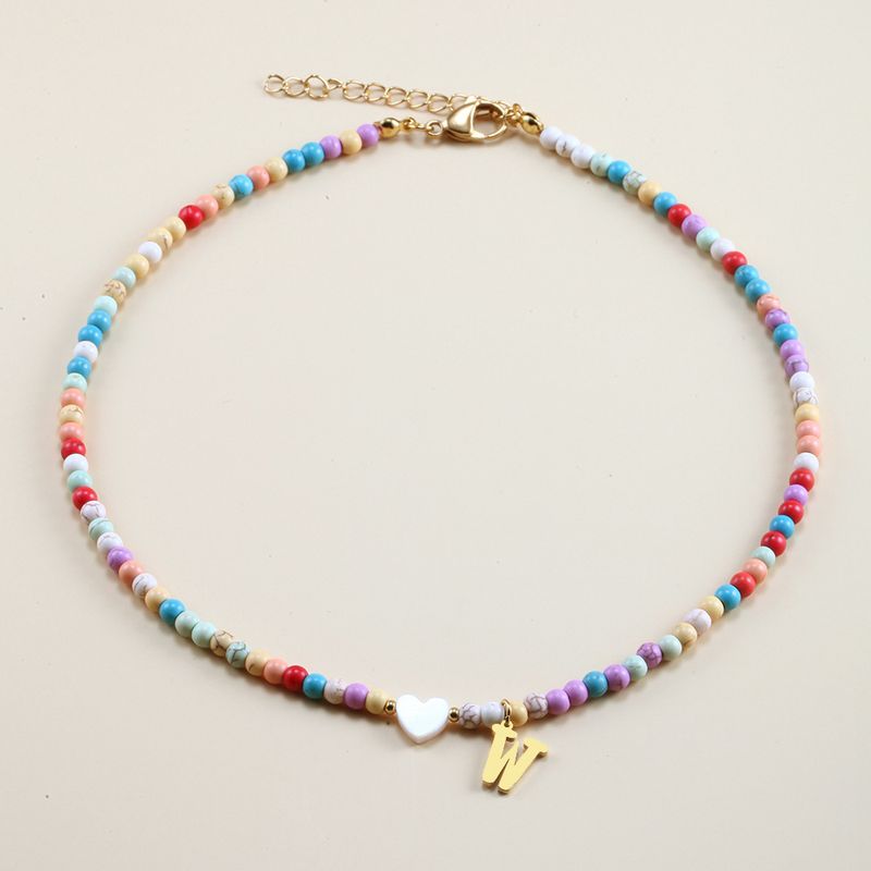 Vendita calda transfrontaliera in acciaio inossidabile oro 26 lettera inglese ciondolo conchiglia amore colore misto turchese collana fai da te clavicola_voghion.com