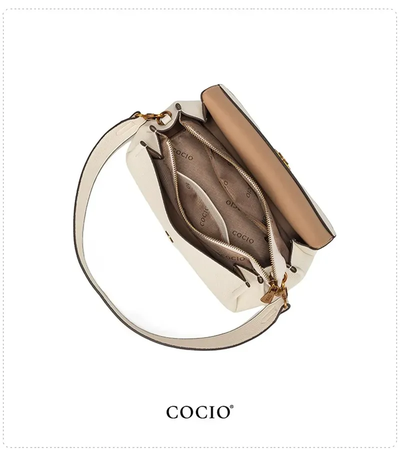 Borsa a tracolla vintage in pelle da donna con tracolla larga e casual, nuova di zecca, firmata COCIO_voghion.com