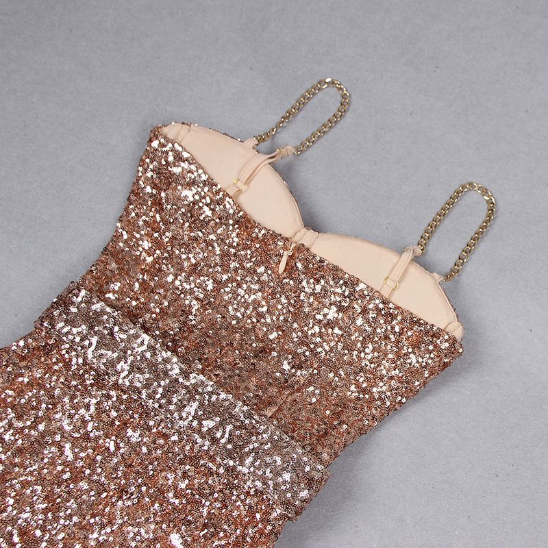 Roupas femininas estilo quente resistente brilhante ouro lantejoulas suspensório macacão europeu e americano moda celebridade festa banquete vestido_voghion.com