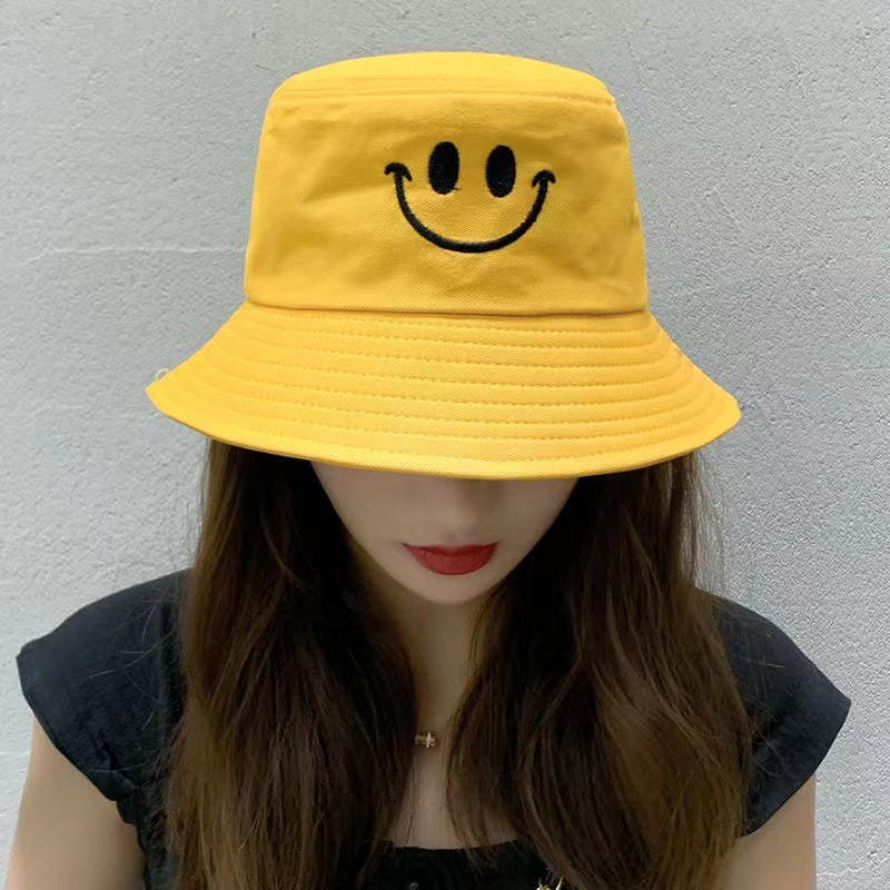 Women's Double-sided Embroidered Smiley Fisherman Hat Wholesale Double Sided with Basin Cap Seasonal Sun Hat Bucket Hat_voghion.com