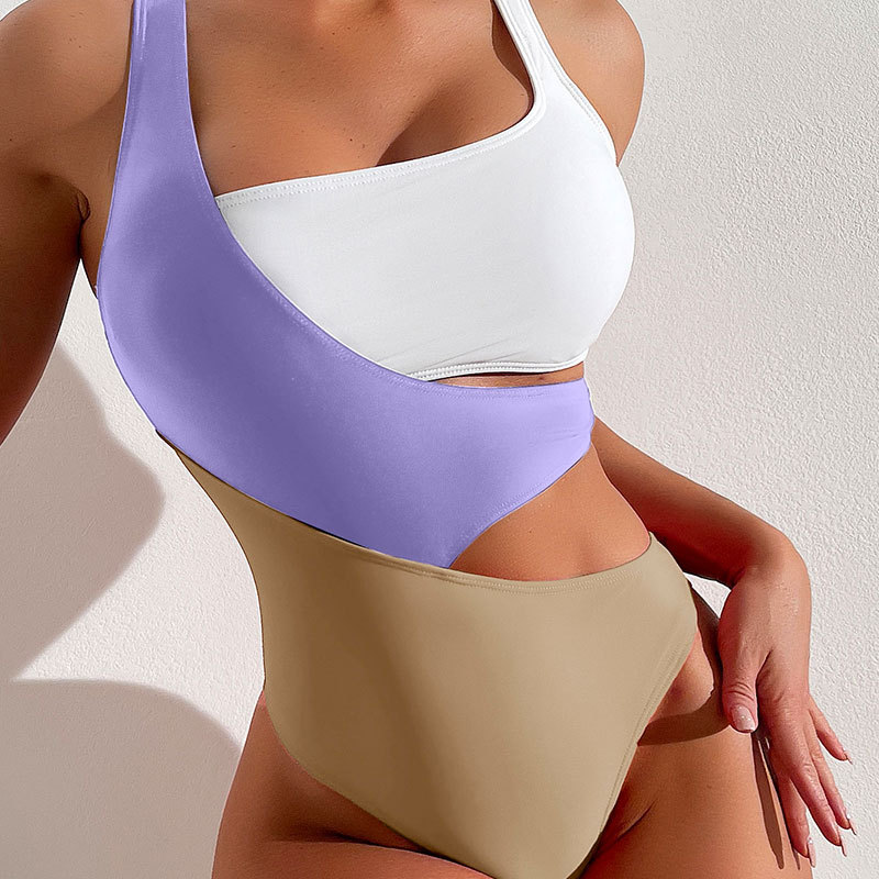Women's Clothing Sexy Contrast Color One Piece Swimsuit Female Ins Style Conservative Bikini Hot Spring Swimming Suit_voghion.com