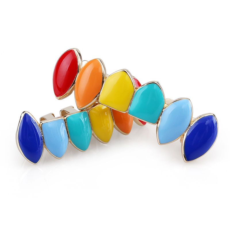 Grillz Hip Hop in oro per uomo e donna - Griglie per denti affilati placcate in oro di alta qualità per Halloween e feste - Zanne dentali colorate e luminose, eleganti e alla moda_voghion.com