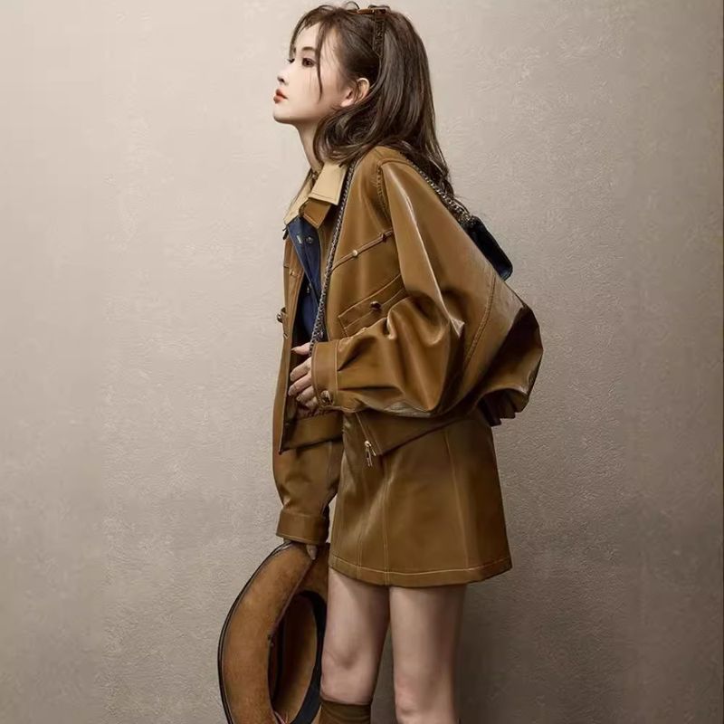 GraceChic GraceChic GraceChic Gonna midi in pelle di velluto con elastico in vita, stile retrò, stile autostradale francese nel deserto, autunno e inverno, con orlo largo_voghion.com