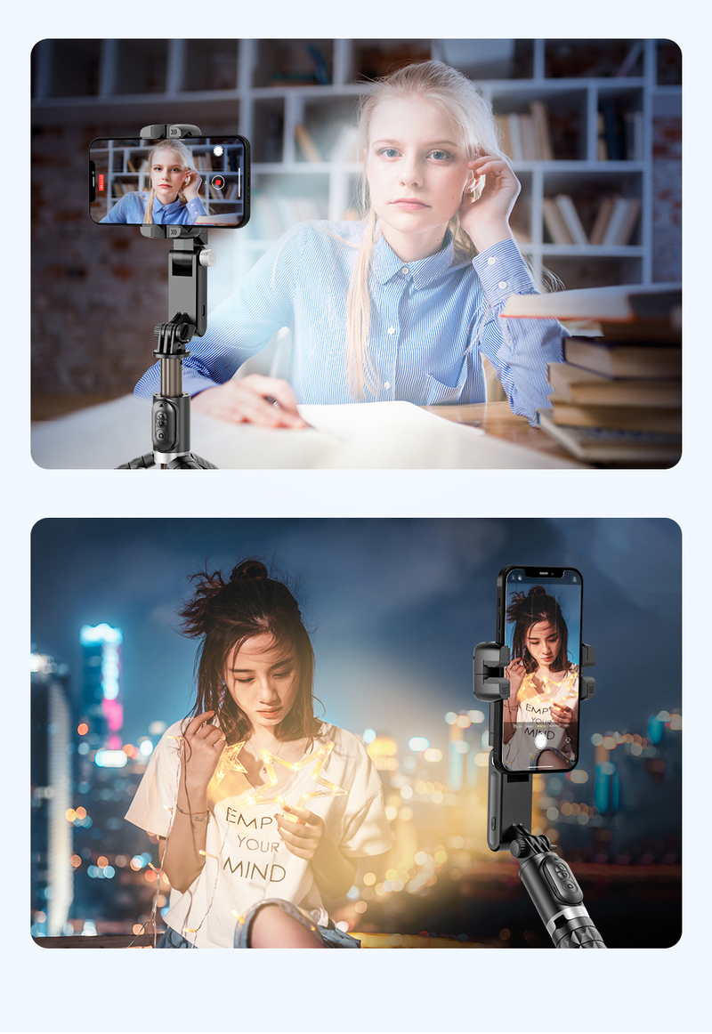 Estabilizador de articulación universal para smartphone, trípode selfie de 2 ejes, con seguimiento facial, rotación de 360°, puerto 4 en 1_voghion.com