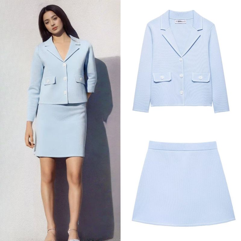 Myst&ZR - Giacca con rifiniture e gonna corta in maglia, nuova moda estiva 2025 per donna_voghion.com