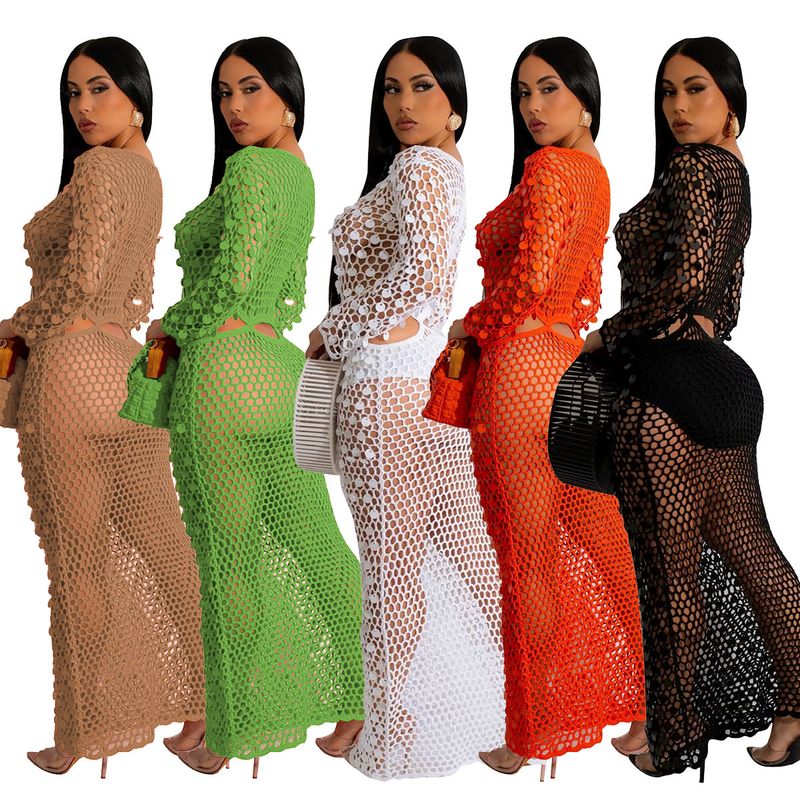 Women's hand-knitted casual hollow sequin beach skirt_voghion.com