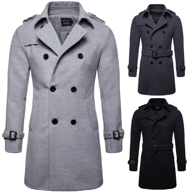 Spring Men's Long Tweed Coat Trench Coat_voghion.com