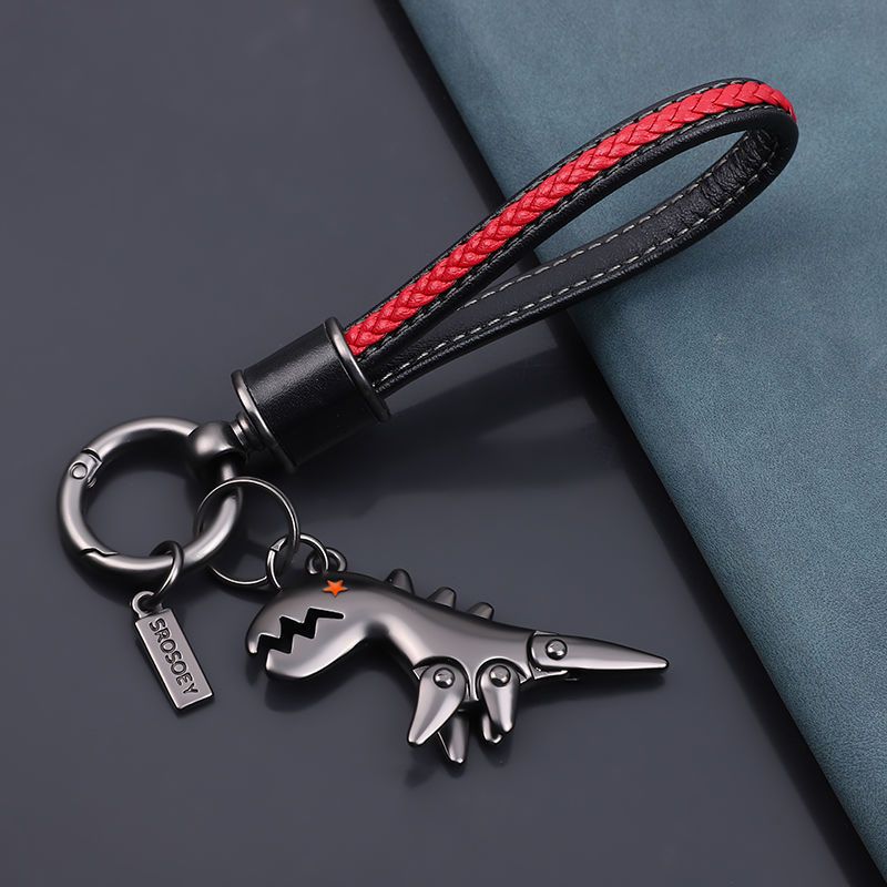 Llavero de cuero de vaca con diseño de dinosaurio de una celebridad de Internet, bonito llavero de coche con dibujos animados, regalo creativo para mujer._voghion.com