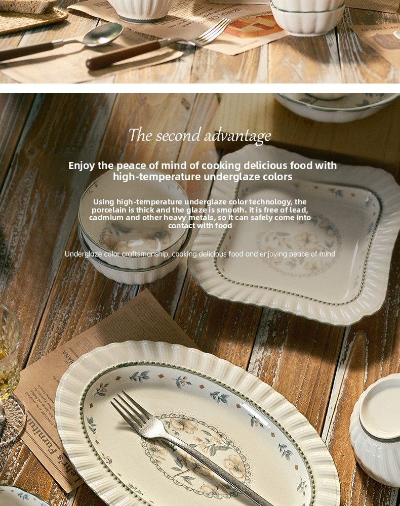 Patoral Style Summer Jamine Ceramic Tableware Underglaze Color High-Value Dinner Set Simple Houehold Rice Bowl_voghion.com