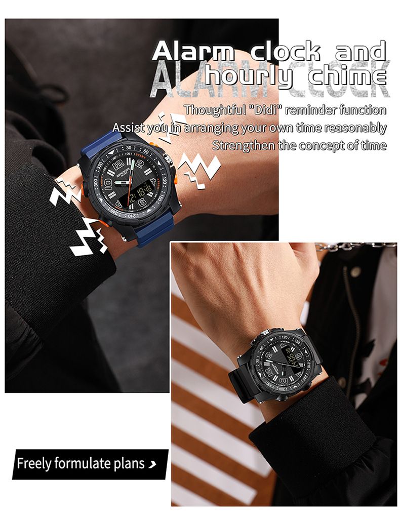 Elegante reloj digital de doble pantalla con luz nocturna y resistente al agua: reloj multifuncional para estudiantes, para hombres y mujeres. Reloj electrónico de doble pantalla._voghion.com