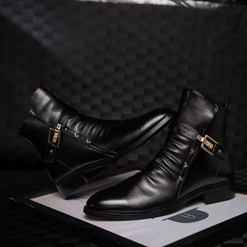 Frühling und Herbst Britih Style Korean Verion Martin Herren High-Top-Schuh Spitzschuh Fahion Short Trendy Leder_voghion.com