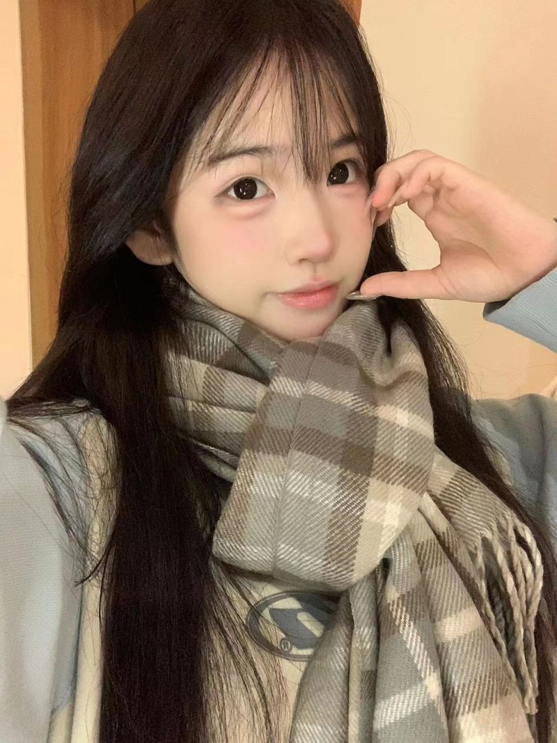 Scarf Women's New Autumn And Winter 2025 New Plaid Warm Scarf High-end Versatile Sweet Student Scarf_voghion.com