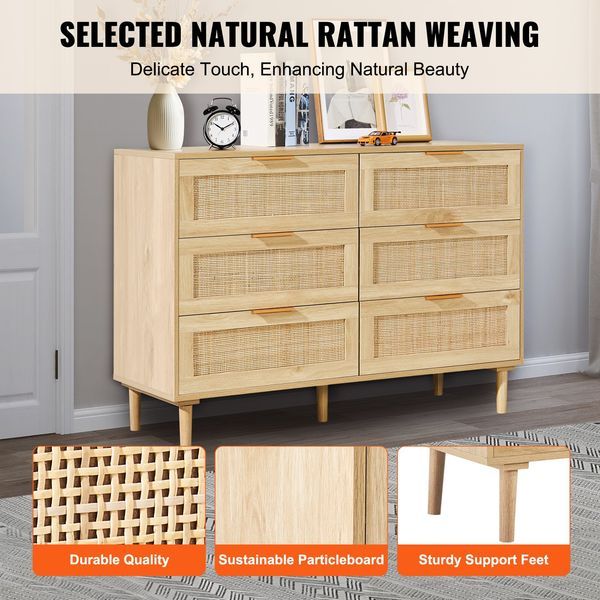 7 Drawer Rattan Dresser, Boho Dresser, Natural Rattan Chest Of Drawers With Spacious Storage, For Bedroom, Living Room & Hallway, Rattan Nights_voghion.com