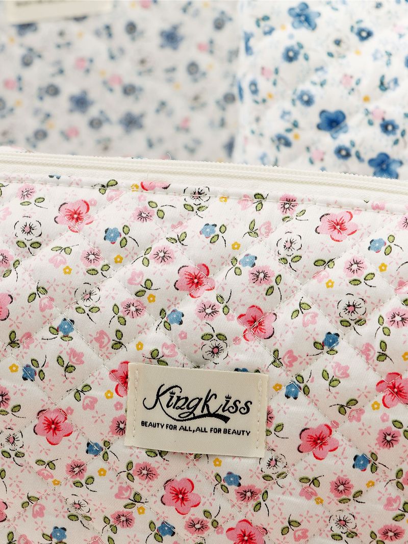 Gesteppte Make-up-Tasche mit Blumenmuster – Kosmetik-Organizer mit großem Fassungsvermögen (tragbar und stilvoll für unterwegs)_voghion.com