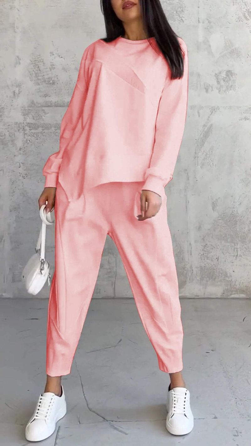 Women's Oversized Drop-Shoulder Sweatshirt & Jogger Set – Streetwear Lounge Wear With Asymmetrical Hem_voghion.com