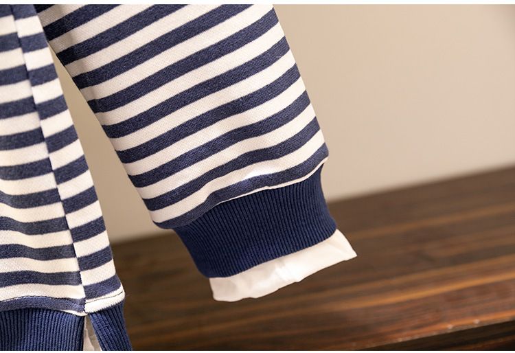 Women's round neck striped patchwork long sleeve sweatshirt_voghion.com