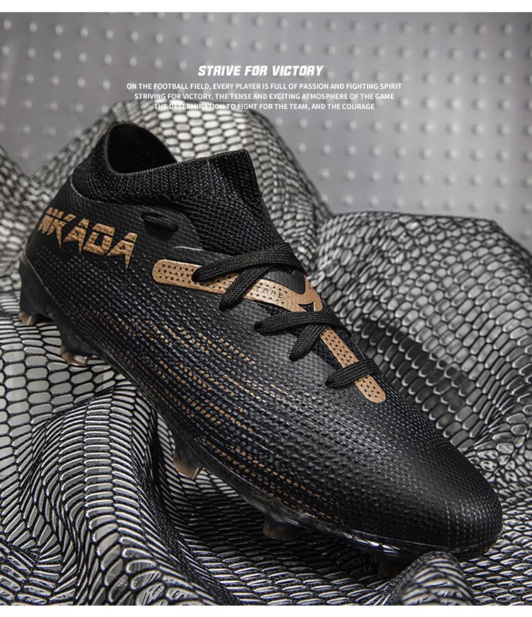 New high top football shoes for men and women seamless flying knitting long nail shoes broken nails grass professional training shoes_voghion.com