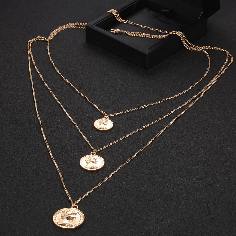 Bohemian Sieraden Populaire Nieuwe Hoofd Munt Hanger Meerlaagse Dames Ketting Zilveren Set_voghion.com