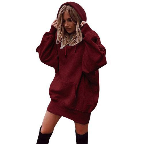 Women's solid color hooded loose long-sleeved padded women's sweatshirt_voghion.com