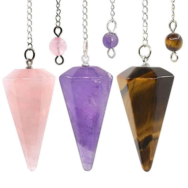 Large Natural Hexagonal Crystal Pendant Necklace - 50mm Tall Faceted Gemstone Cone, 18-20 Inch Healing Energy Jewelry With Sterling Silver Bail_voghion.com
