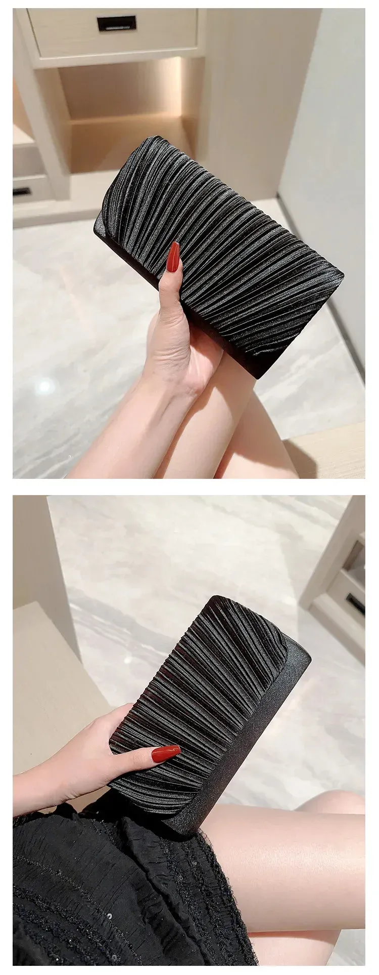 Womens Elegant Satin Evening Bag Pleated Clutch Wedding Purse Formal Tote Party Prom With S For Bride 250614l_voghion.com