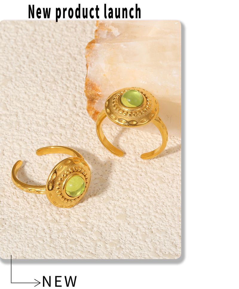 Vintage Square Earrings Threaded Green Glass Earrings Court Style Open Ring Set_voghion.com