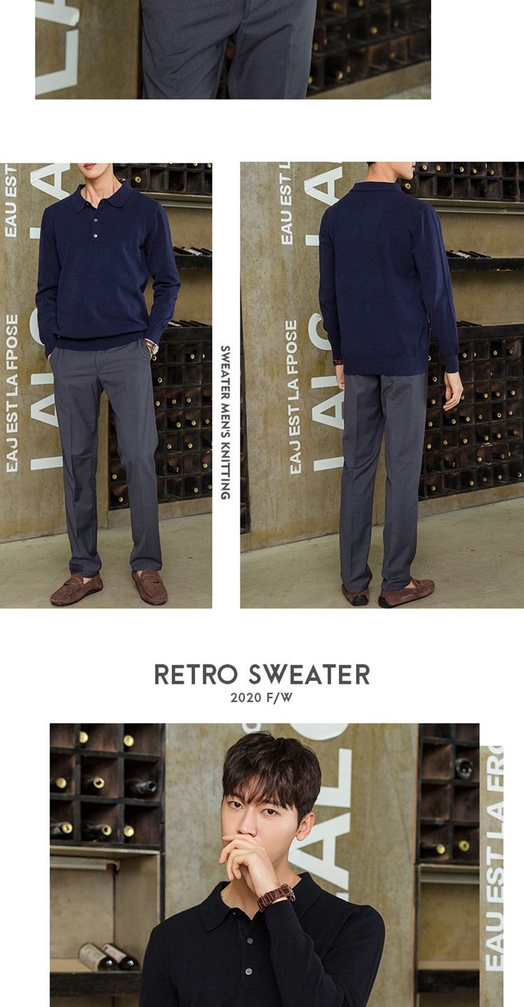 2023 Frühling und Herbst Neuer Strickpullover Herren Polo Pullover Basishemd Umlegekragen Knopf Langarm Loose Fit_voghion.com