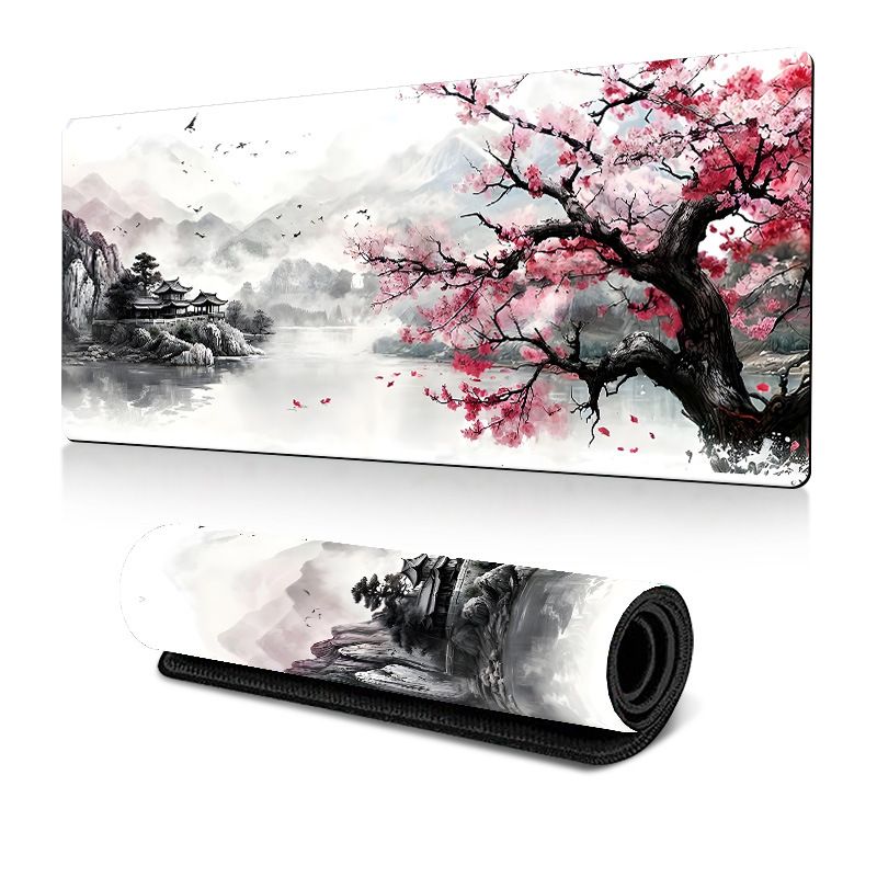 Tappetino per mouse con motivo floreale e albero, con trasferimento termico, per pittura di paesaggi popolari_voghion.com