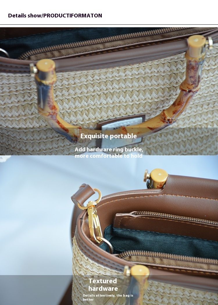 Borsa a mano retrò di fascia alta, borsa a secchiello in tessuto casual estivo da donna in paglia Borsa a tracolla singola alla moda e di nicchia_voghion.com