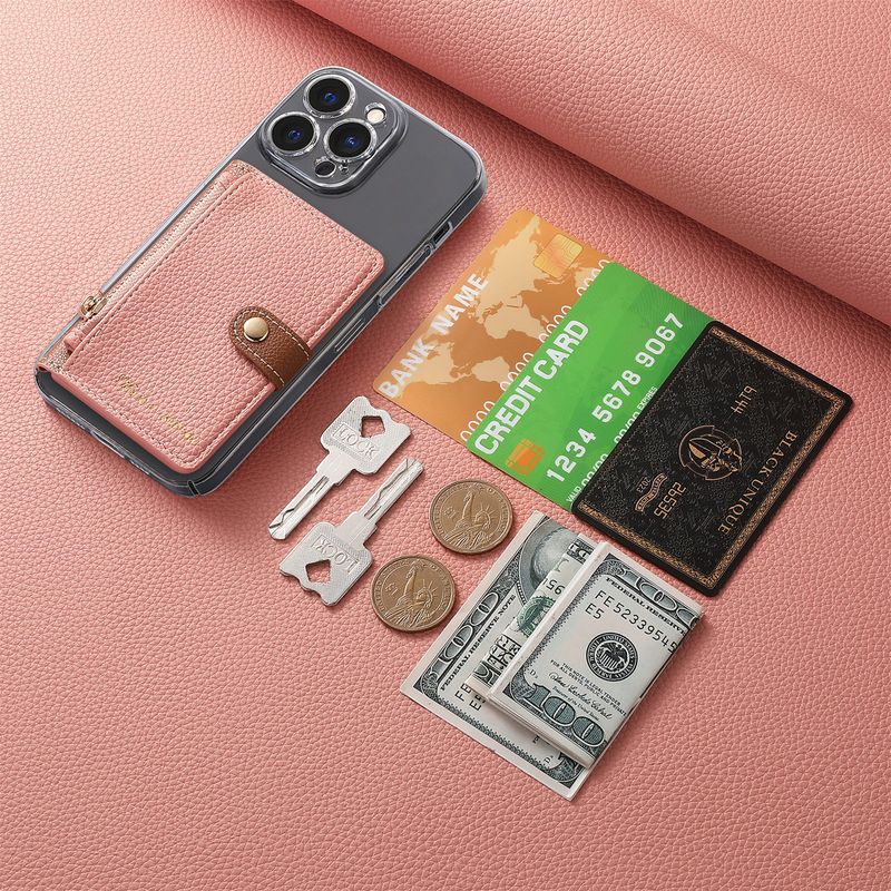 Capa para celular TechGlobe Lychee com aba articulada, borda oleada, cor sólida, zíper, adesivo na parte traseira, compartimento para cartões e porta-moedas._voghion.com