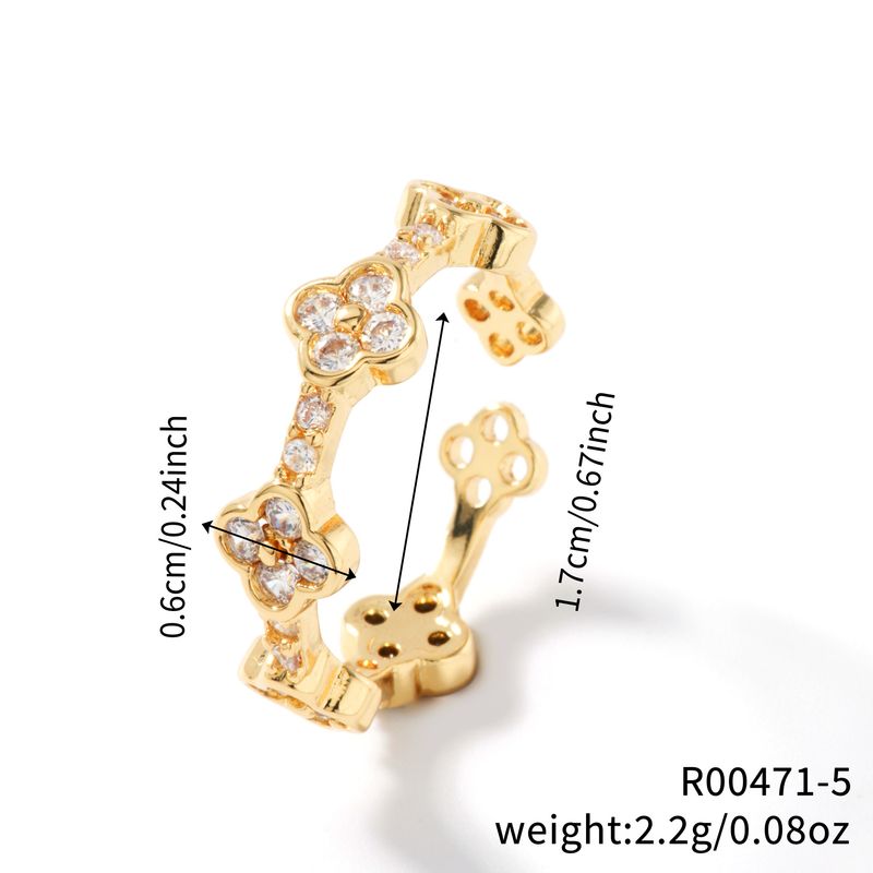 Moxi Neuer luxuriöser kleiner offener, stimmungsvoller, farbenfroher Ring mit vierblättrigem Blumenmuster und Zirkonia_voghion.com