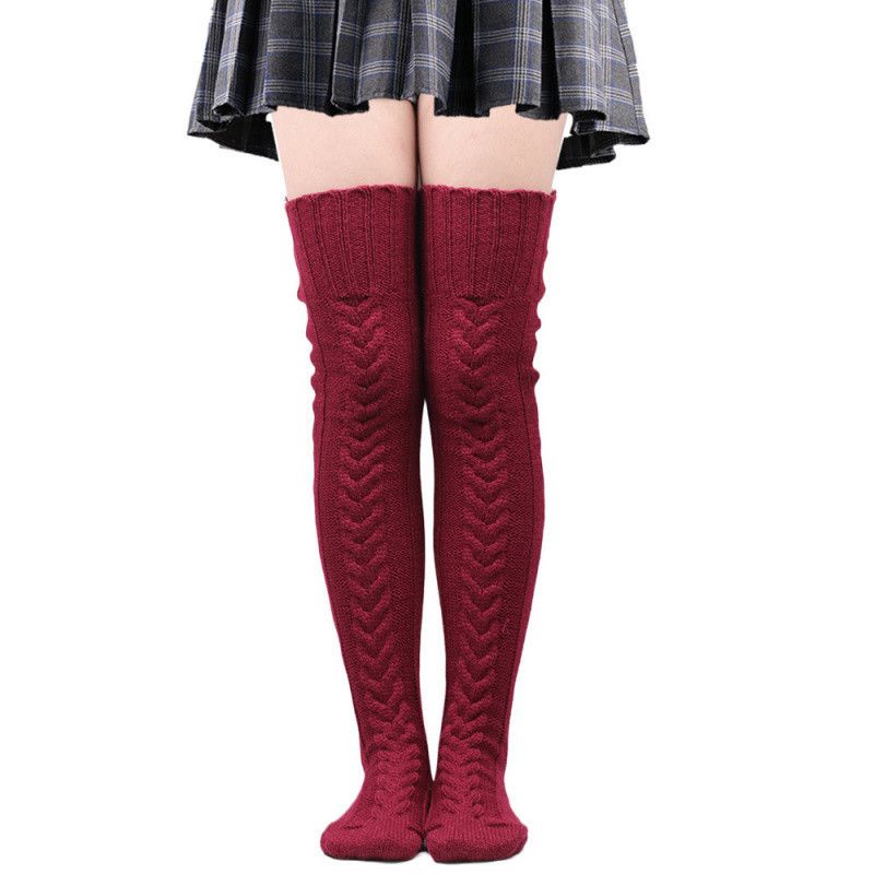 2025d Knitted Warm Foot Covers Solid Color Over-the-Knee Long Tube Slouch Thick Women's Socks_voghion.com
