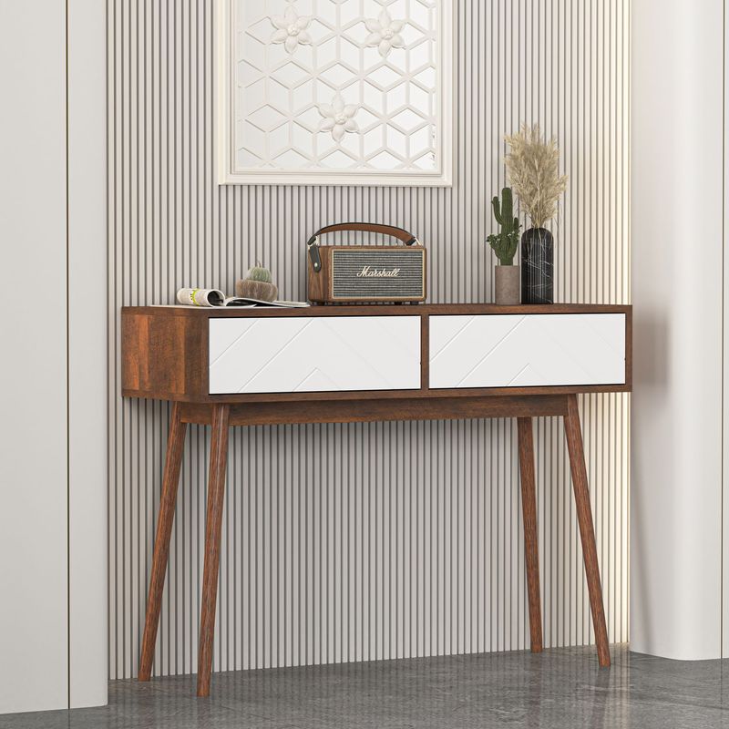 Entryway Table With 2 Carved Panel Drawers, Console Table With Storage Space And Wood Legs,Sofa Table Behind Couch For Hallway, Living Room_voghion.com