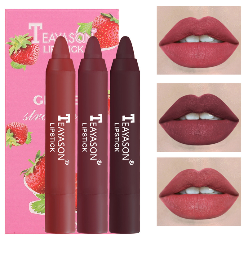 Set di 3 rossetti in pastella per il trucco - Mini kit di rossetti opachi e vellutati_voghion.com