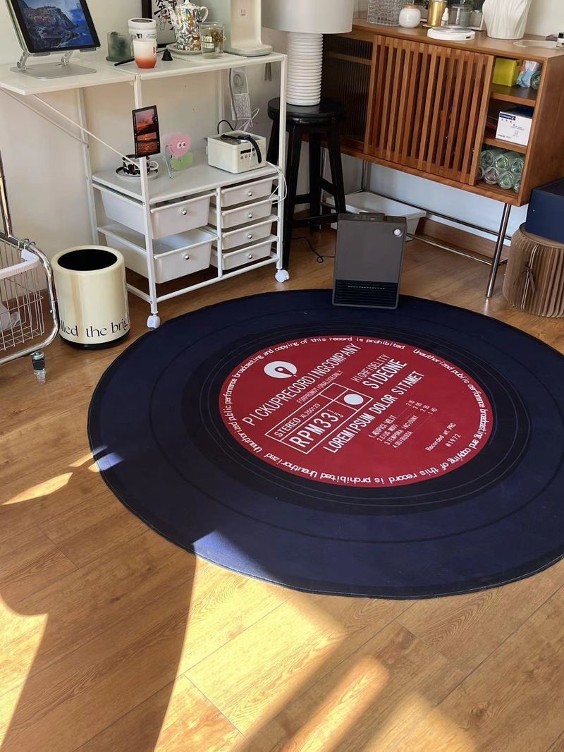Vinyl CD Record Crystal Velvet Carpet Black 8 Water Absorbing Non Slip Carpet Home Wear Resistant And Dirt Resistant Bedroom Floor Mat_voghion.com
