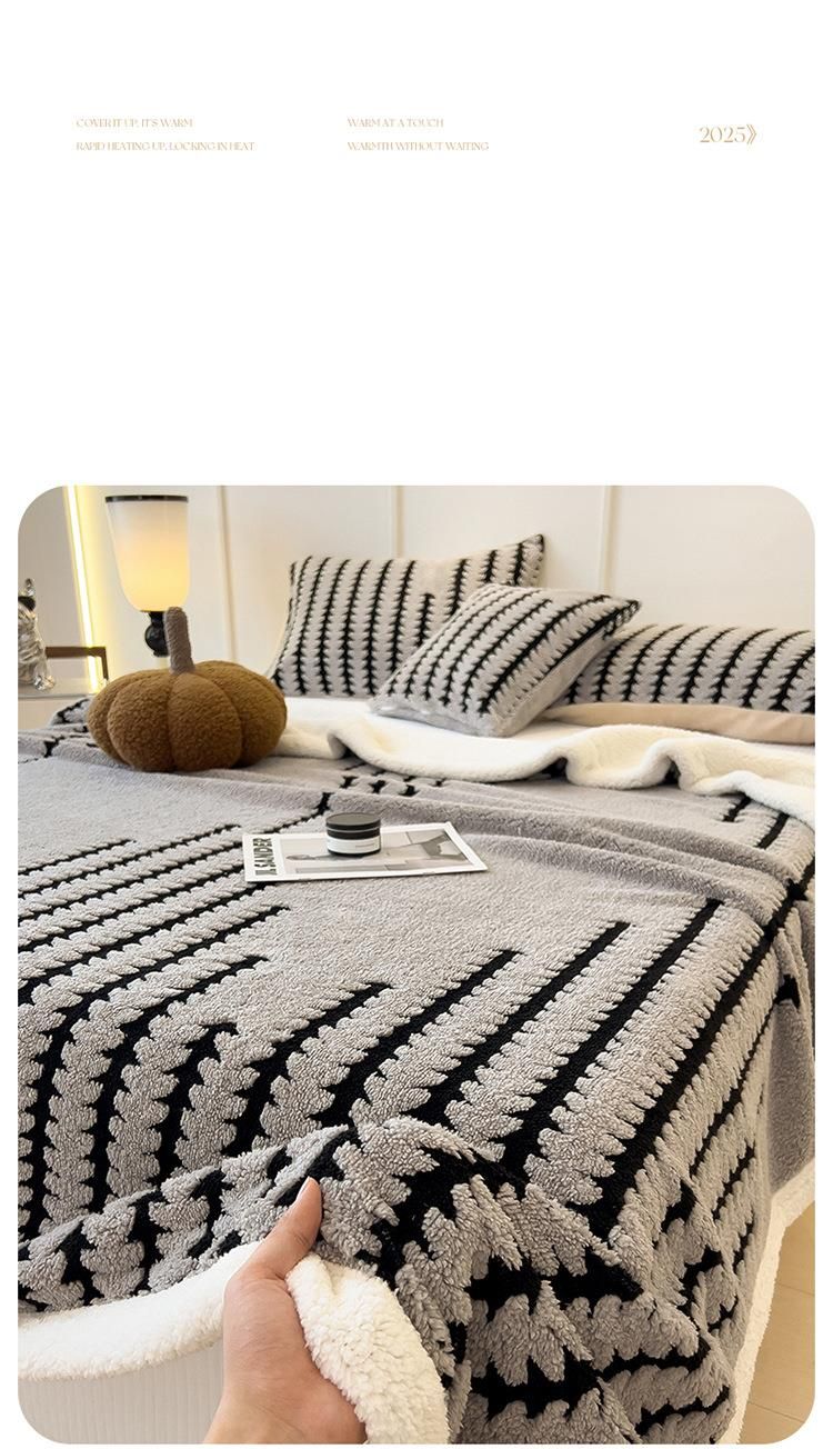 Couverture de sieste multifonctionnelle en laine d'agneau, double couche, épaisse et chaude, en velours d'épicéa, modèle 2025_voghion.com