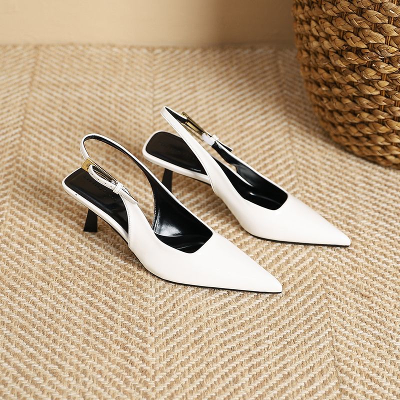 Mt-5 Lackleder rückenfrei spitze Zehenpartie hoch neue einfache flache Mund Schnalle Stiletto Absatz Schuhe für Frauen_voghion.com