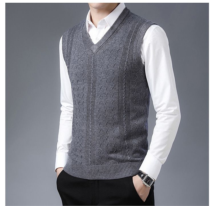 Ärmellose Weste aus Wollmischung mit V-Ausschnitt für Herren – stylischer, lässiger Pullover für den Herbst, leicht und atmungsaktiv, einfarbig und mit Camouflage-Muster_voghion.com