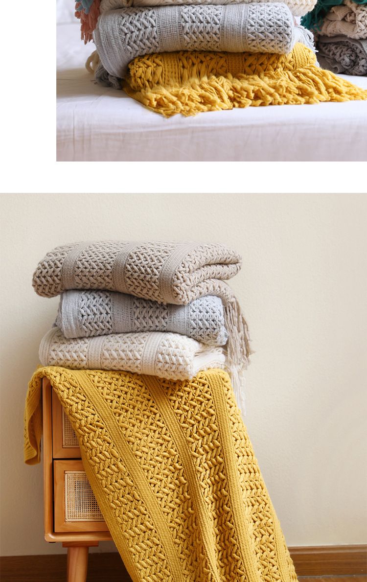 Pletený potah na pohovku v severském stylu, hotelový přehoz, šátek s dutým koncem postele_voghion.com