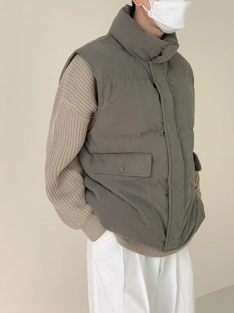 Gilet in velluto a coste a nido d'ape da uomo, gilet in cotone con collo alto, giacca invernale da uomo in cotone spesso, casual, a strati_voghion.com